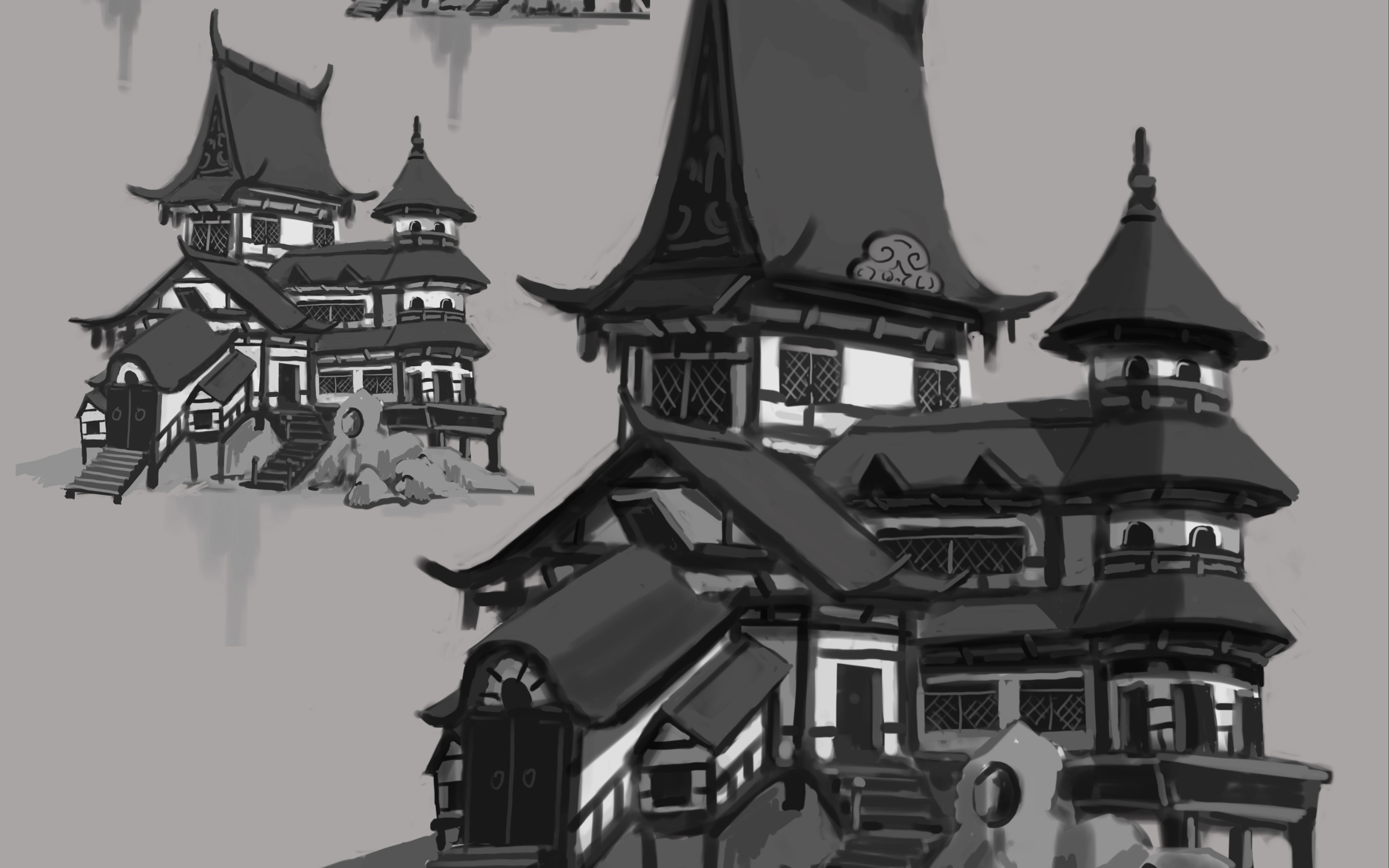 【板绘】"单体建筑"如何快速地起稿 表现整体效果