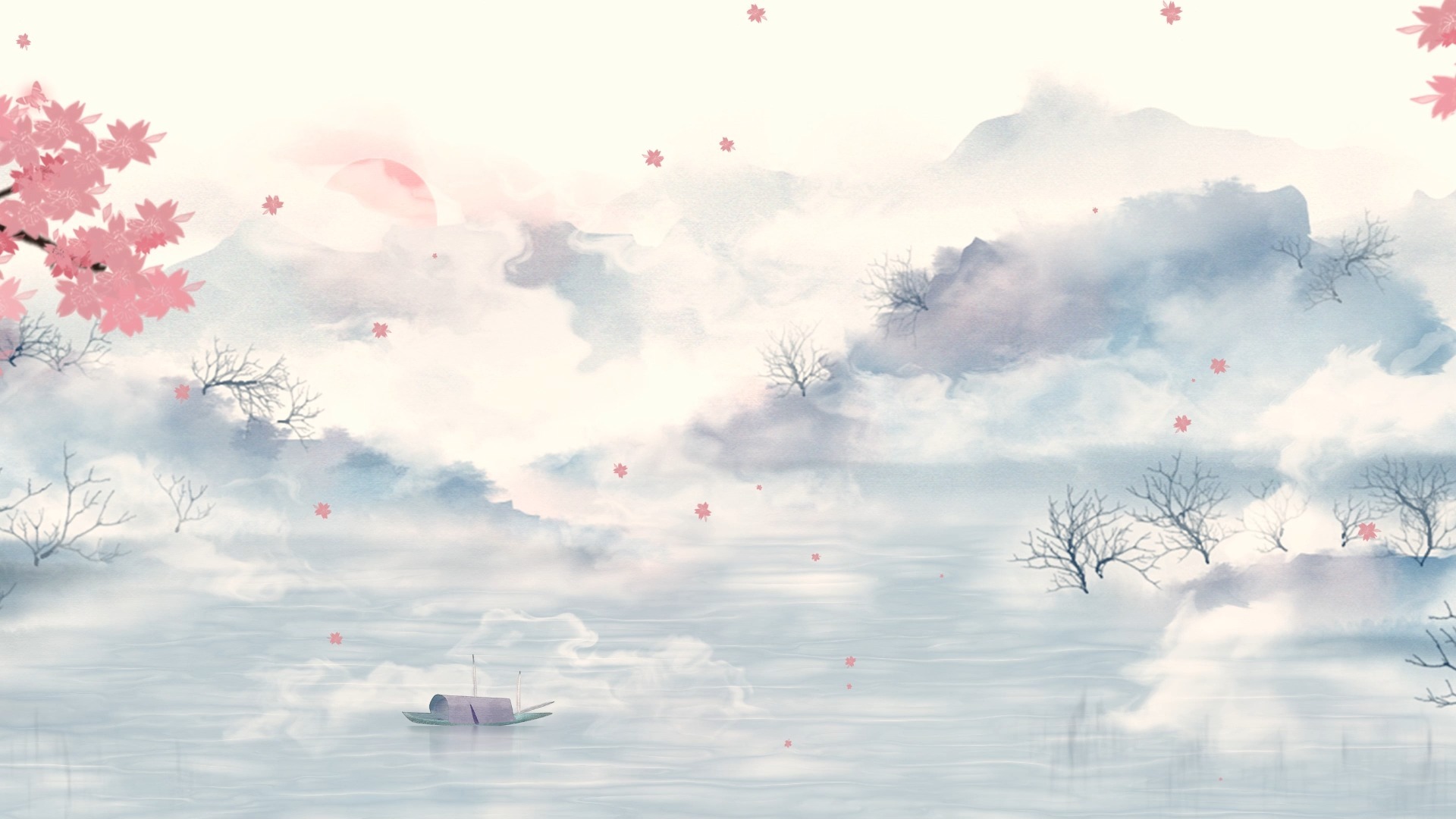 32中国风水墨山水led循环背景视频