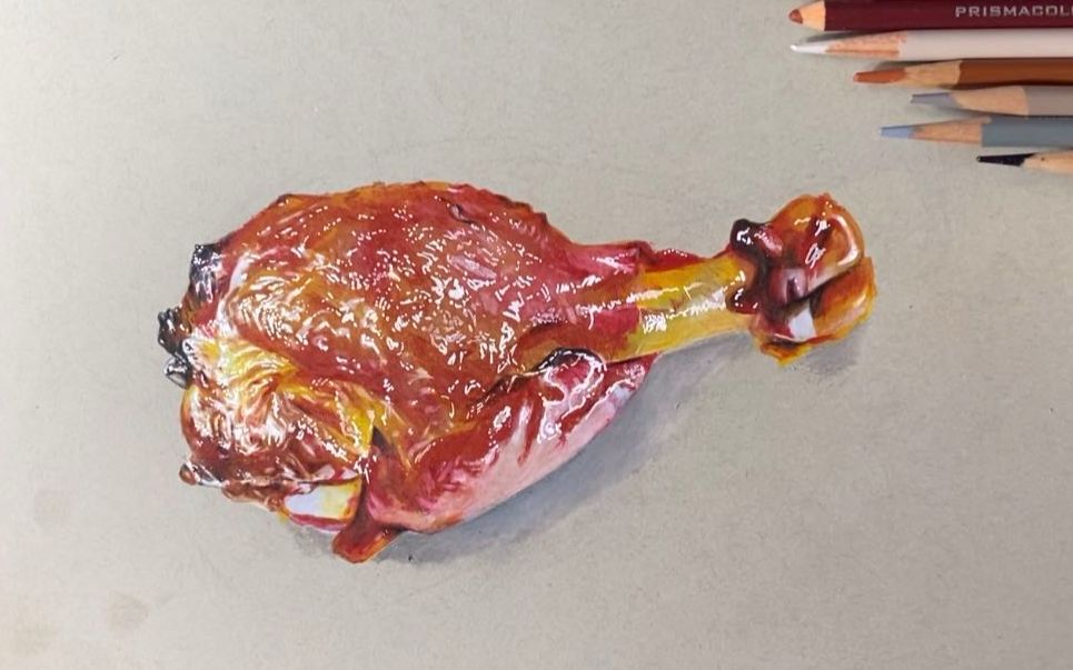 【彩铅手绘】隔壁的小孩馋哭啦!画一只大鸡腿子!