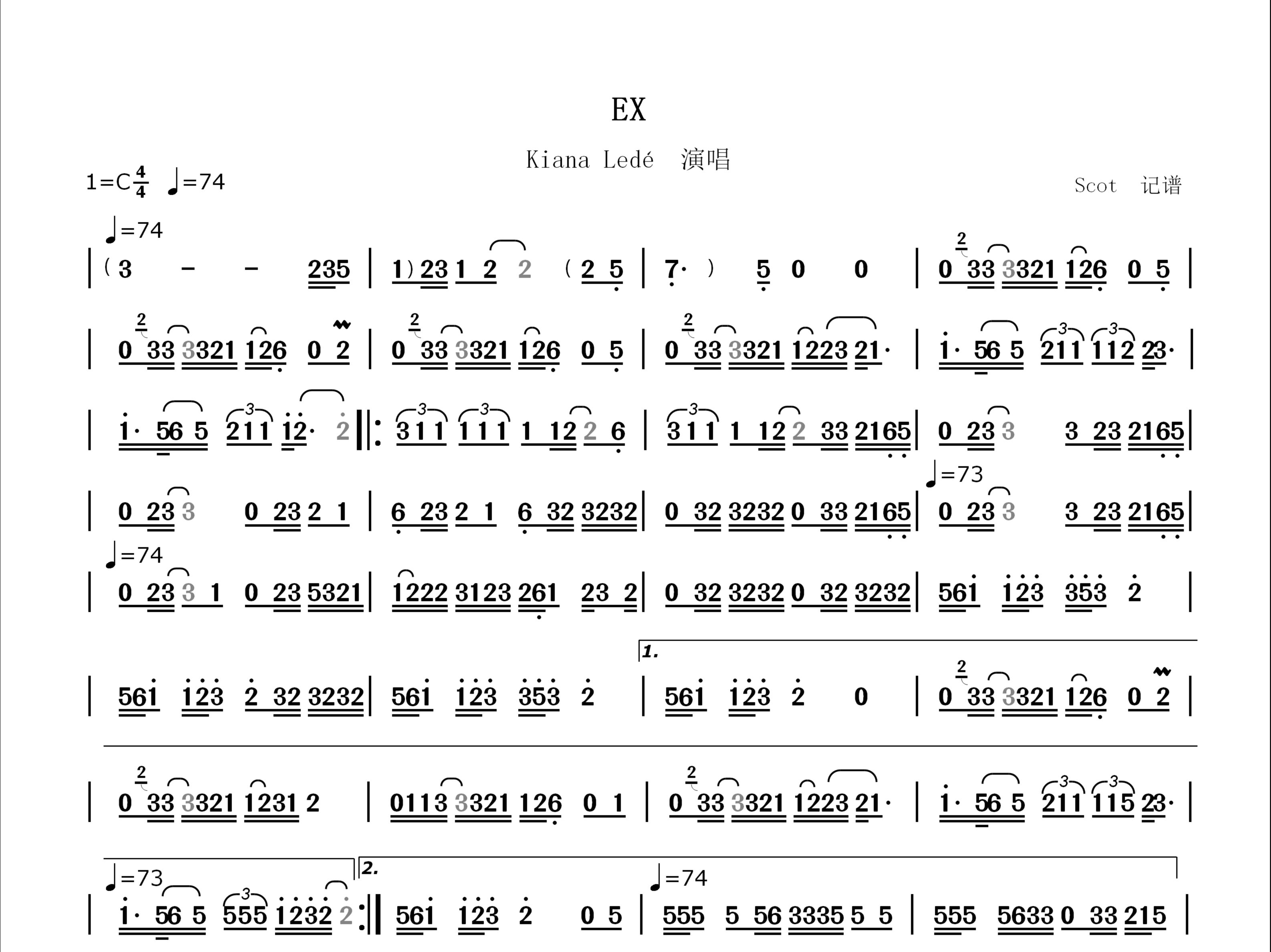 【欧美r&b节奏歌曲】ex_kiana ledé演唱--动态简谱