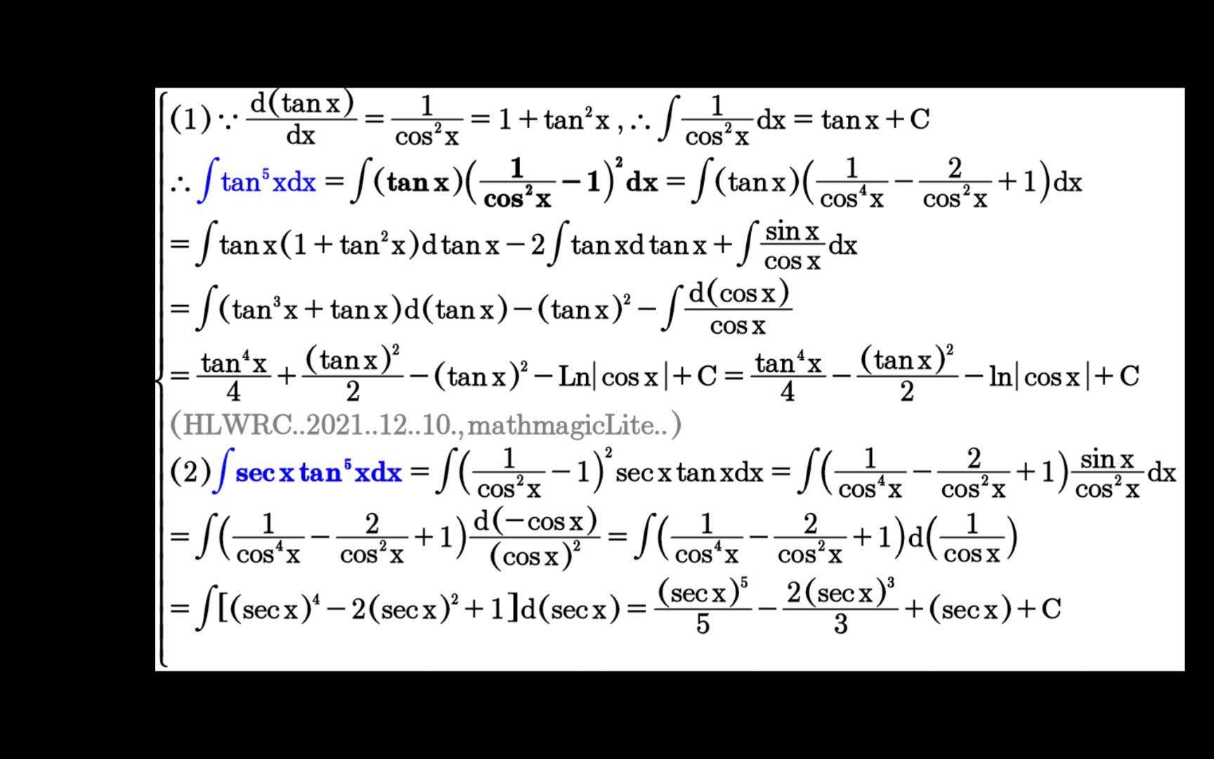 #不定积分#三角函数tanx凑微分技巧:∫secx(tanx)⁵dx,#高等数学高数微积分calculus#BGM是海顿钢琴曲.哔哩哔哩bilibili