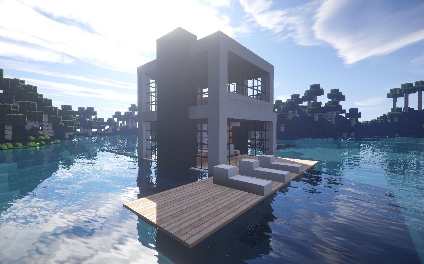 minecraft别墅欣赏湖心别墅无边框泳池简单内饰