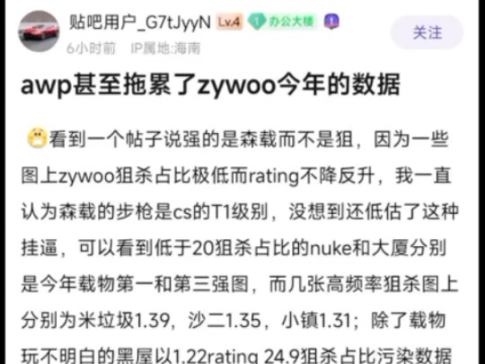 贴吧热议:AWP甚至拖累了zywoo今年的数据