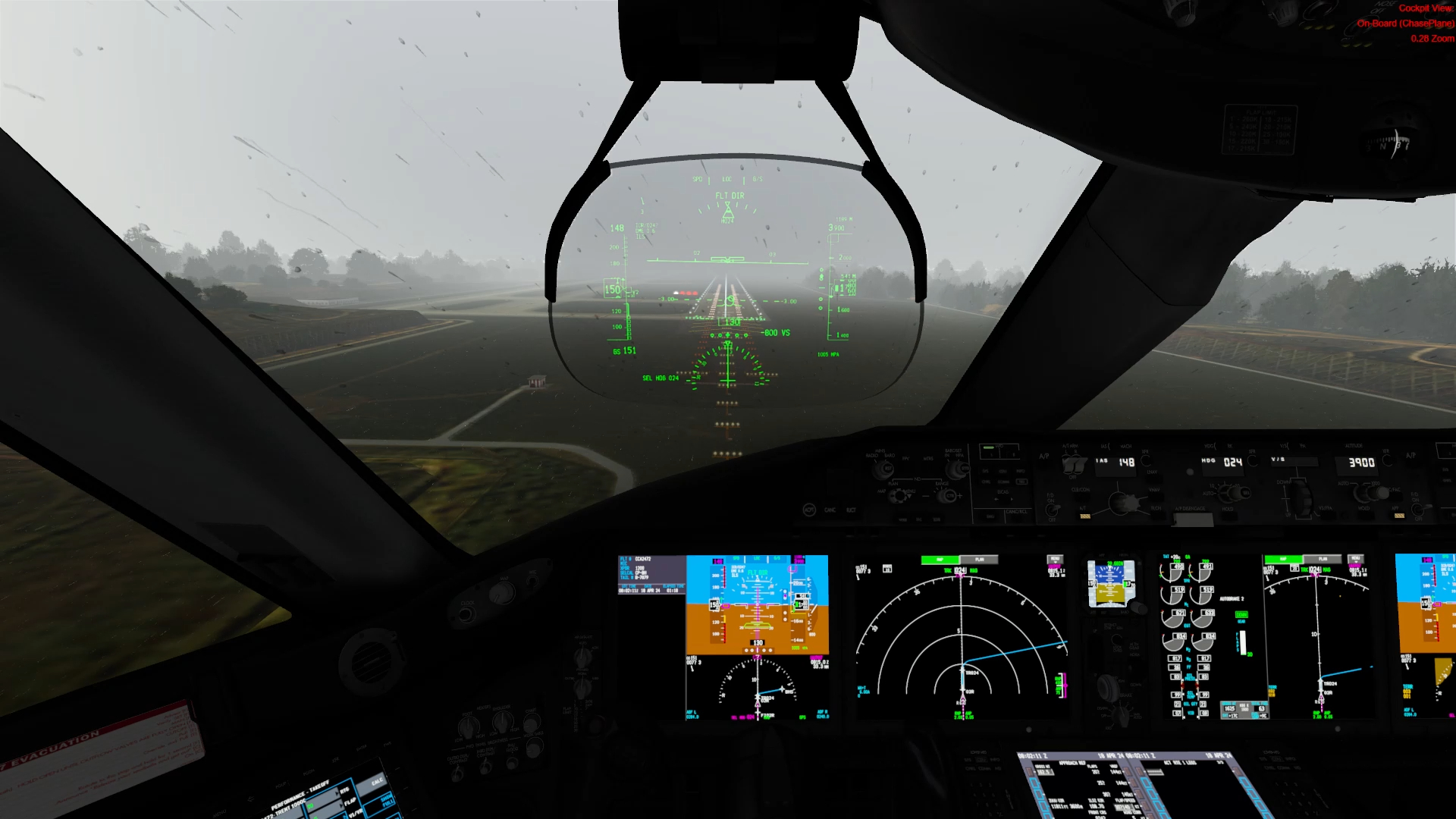 P3DV5 国航波音789 雨天降落 成都02R跑道模拟飞行