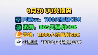 Download Video: 9月20号UU加速器免费1190天兑换码！雷神12000小时兑换码！迅游865天！奇游/NN等兑换口令！周卡/月卡/天卡 兑换码！人手一份！先到先得！