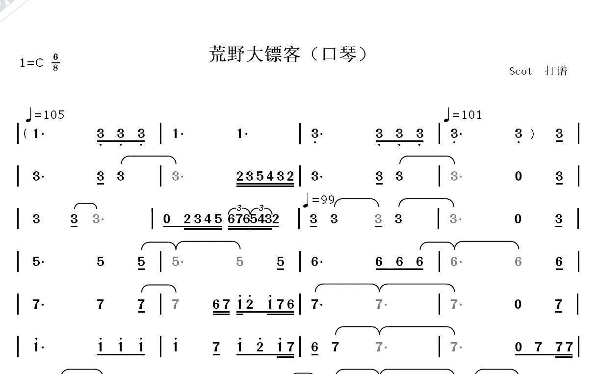 荒野大镖客插曲(半音阶口琴)动态简谱哔哩哔哩bilibili