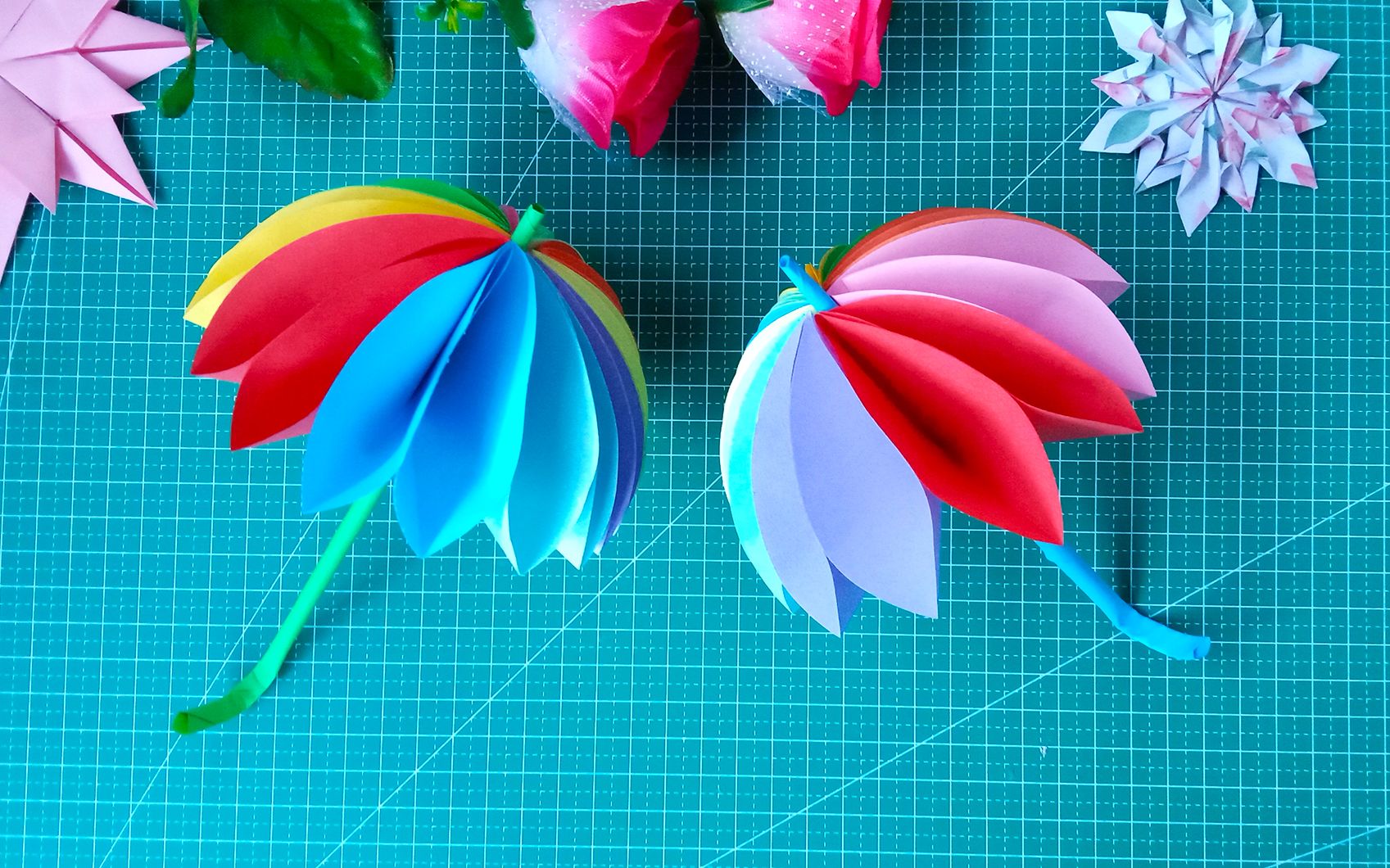 简单易学的七彩伞折纸,很精美的折纸手工,跟我学习折纸吧