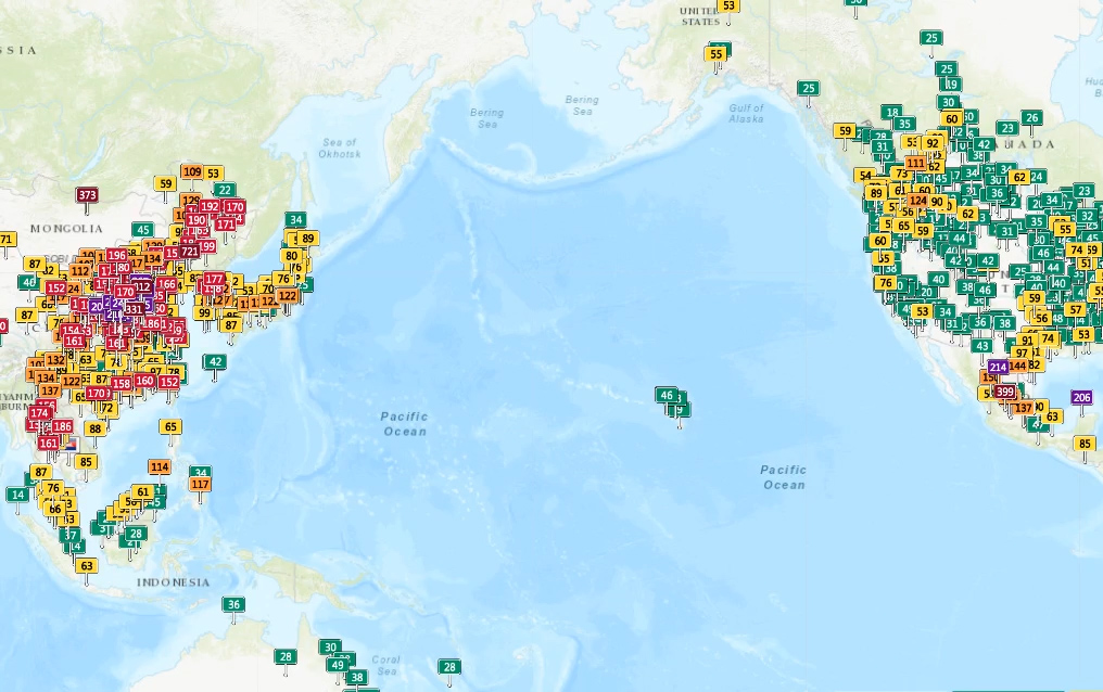 [图]世界空气污染指数地图，一目了然