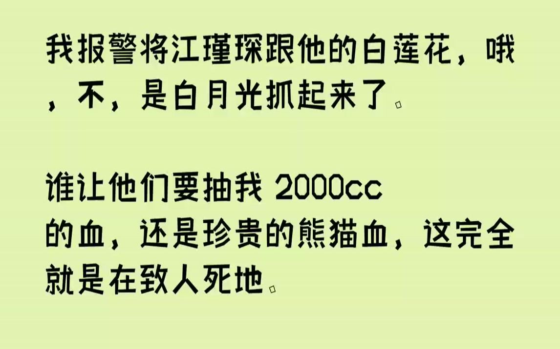 【完结文】我报警将江瑾琛跟他的白莲花,哦,不,是白月光抓起来了.谁让他们要抽我2000cc的血,还是珍贵的熊猫血,这完全就是在致...哔哩哔哩bilibili