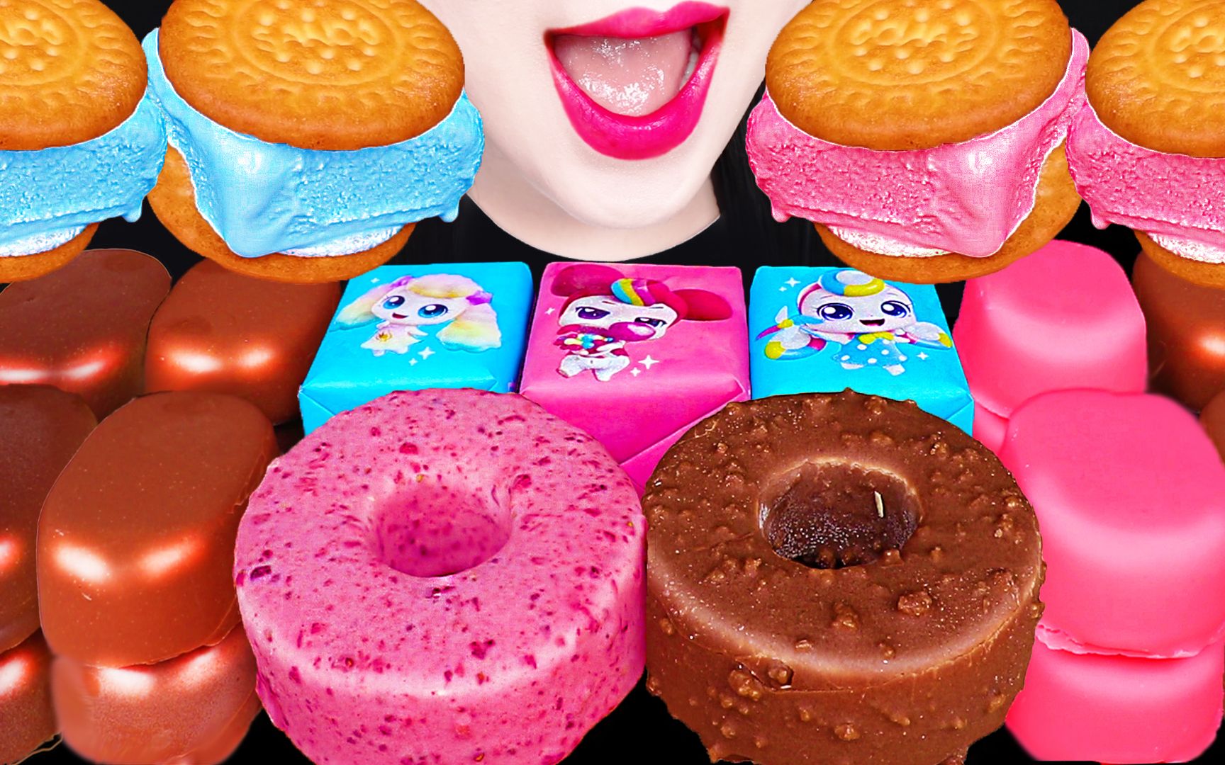 [图]Jane ASMR DONUT ICE CREAM CHOCOLATE PINK BLUE EATING