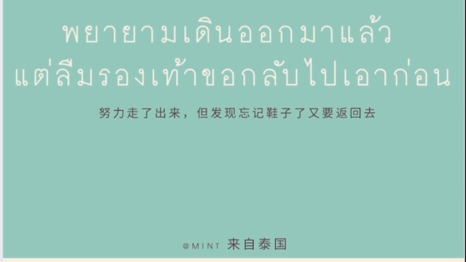 [图]泰语句子学习：พยายามเดินออกมาแล้ว แต่ลืมรองเท้า ขอกลับไปเอาก่อน 努力走了出来，却发现鞋子忘记了又要回去。