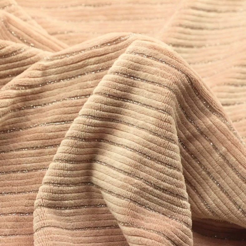 银丝抽条天鹅绒面料涤氨纶灯芯绒银葱银丝横抽条仿棉绒天鹅绒布料