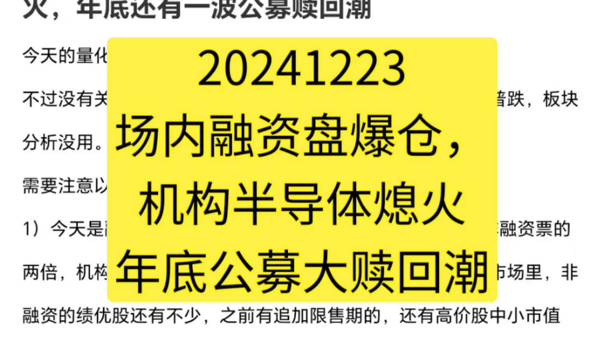 20241223场内融资盘爆仓,机构半导体熄火,年底公募大赎回潮哔哩哔哩bilibili