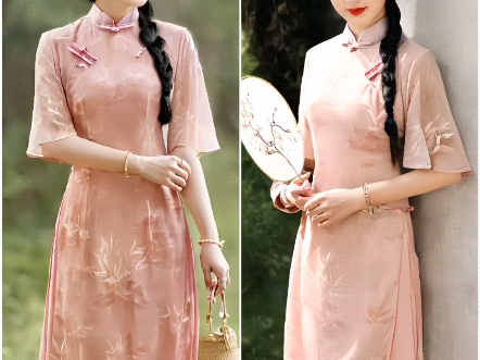 新中式旗袍奥黛裙素雅少女显瘦古风气质日常改良版连衣裙茶服