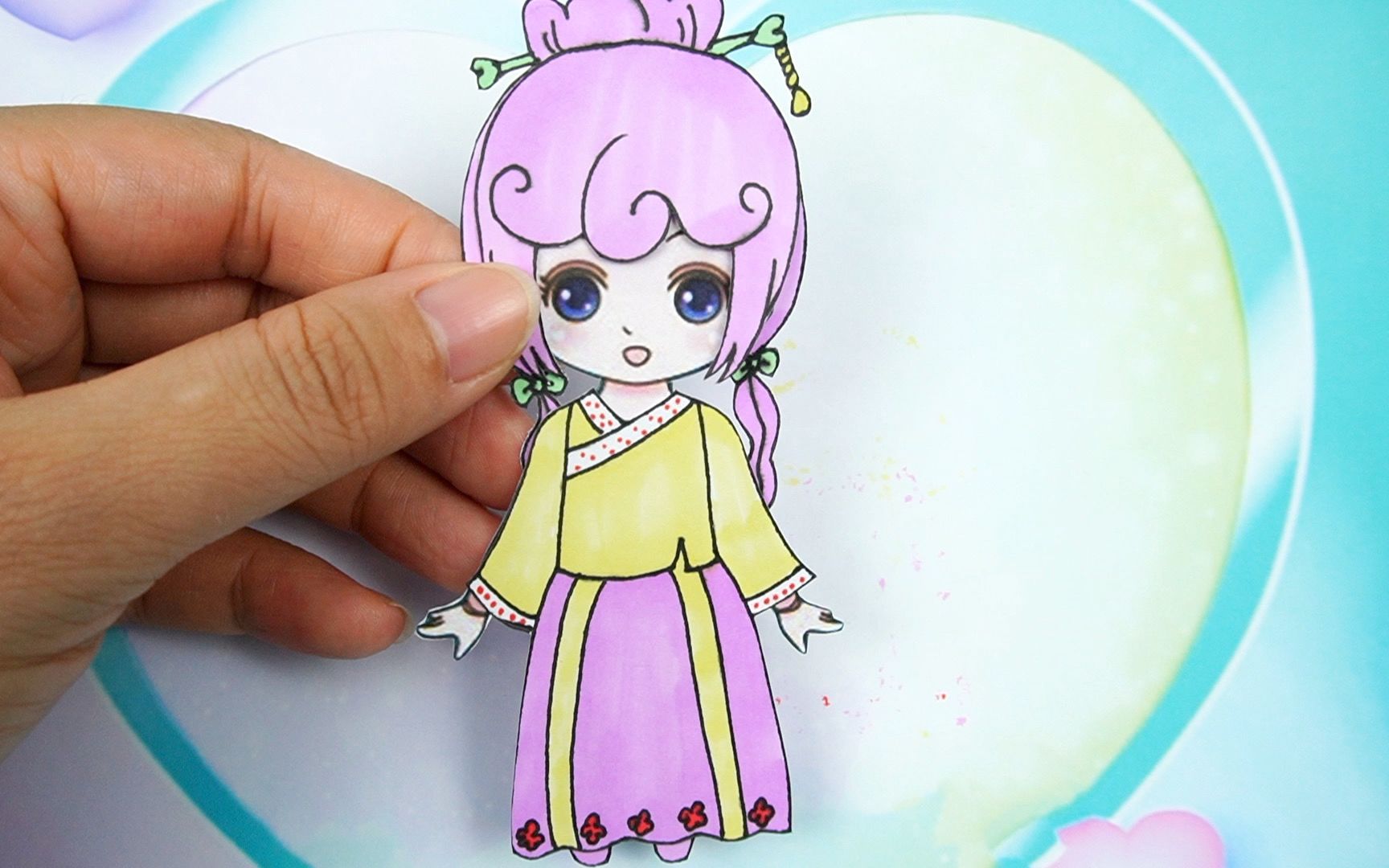 十二星座古风汉服手绘贴纸,水瓶座女孩纸娃娃手工教程