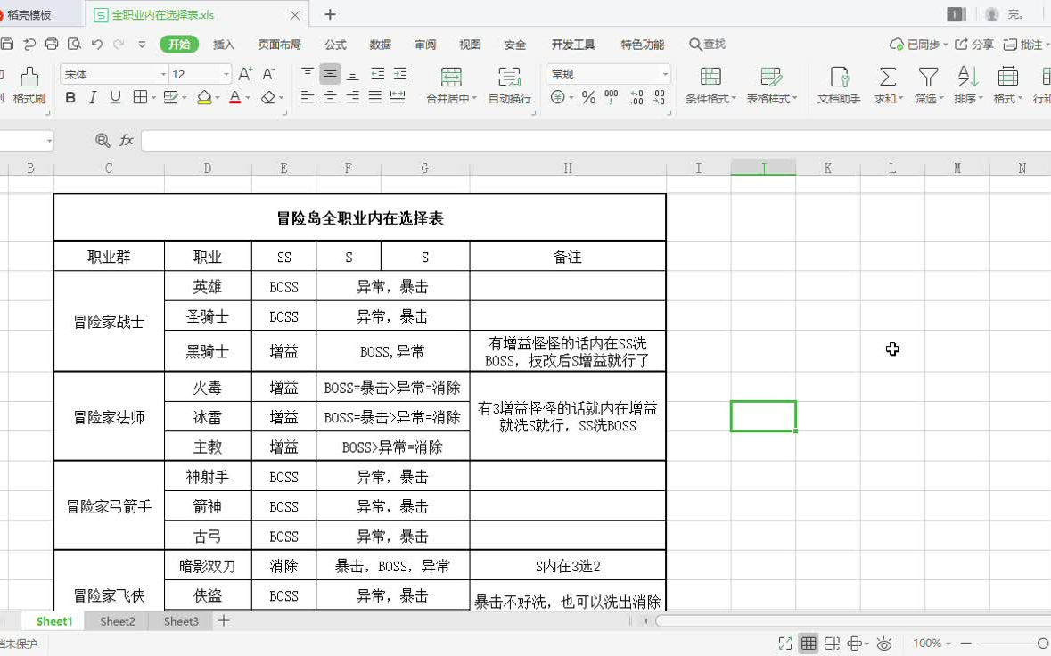 [图]冒险岛全职业内在选择表