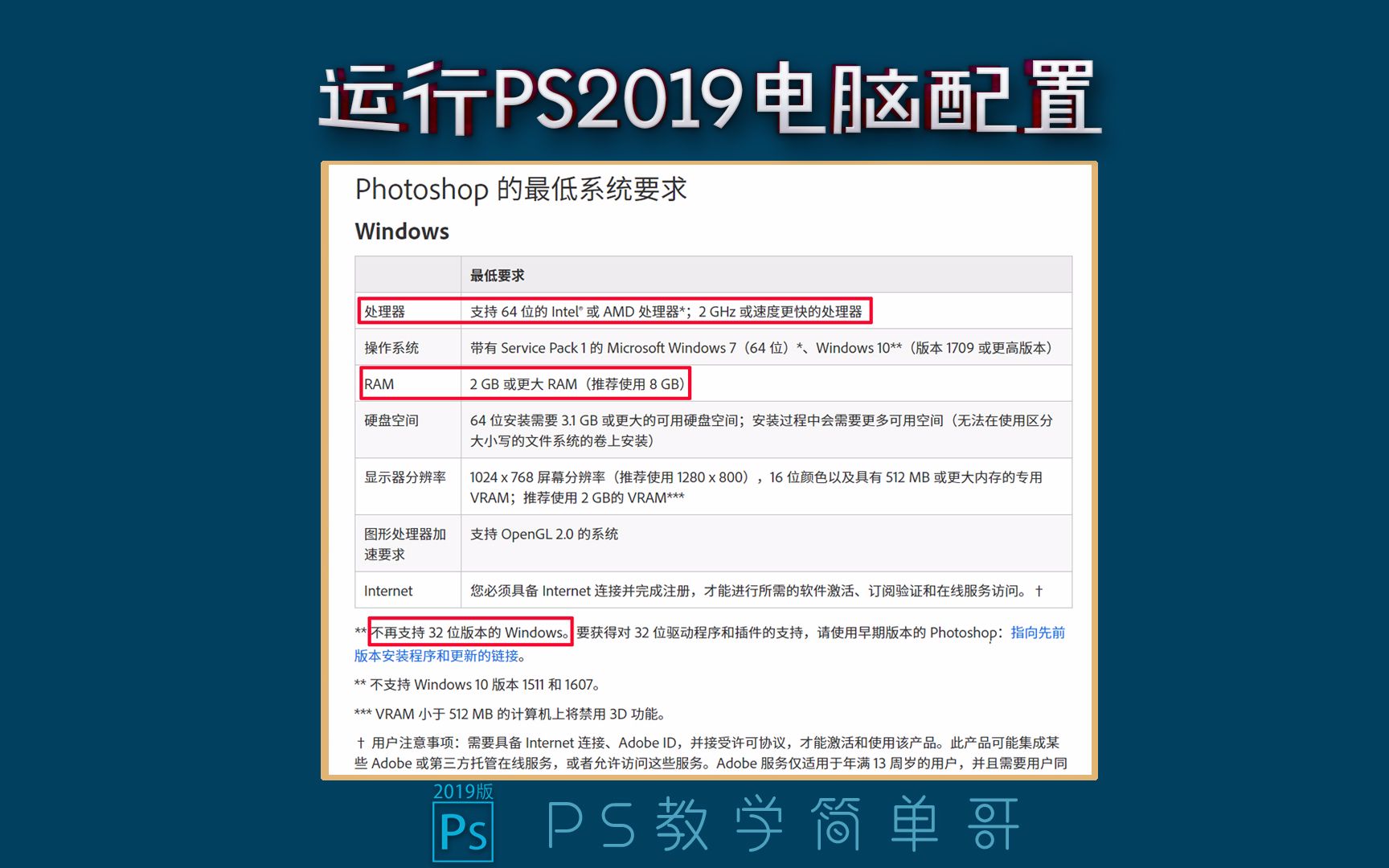 【PS教学简单哥教学视频】运行PS2019版本需要什么电脑配置?ps教学:看完这个视频就知道了!(有字幕奥)哔哩哔哩bilibili