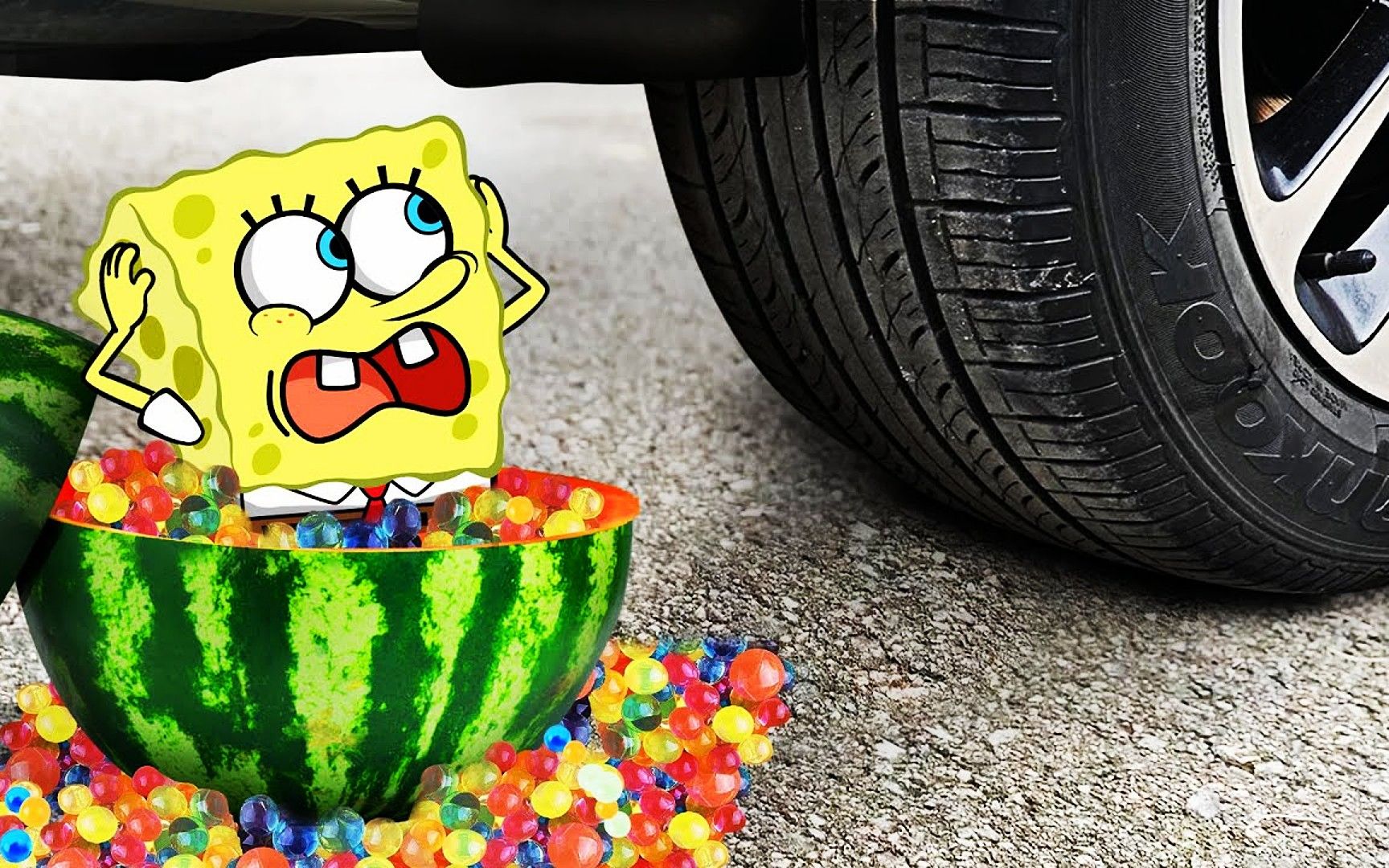 搞笑动画:海绵宝宝躲西瓜被发现,他能否逃脱轮胎的碾压呢?