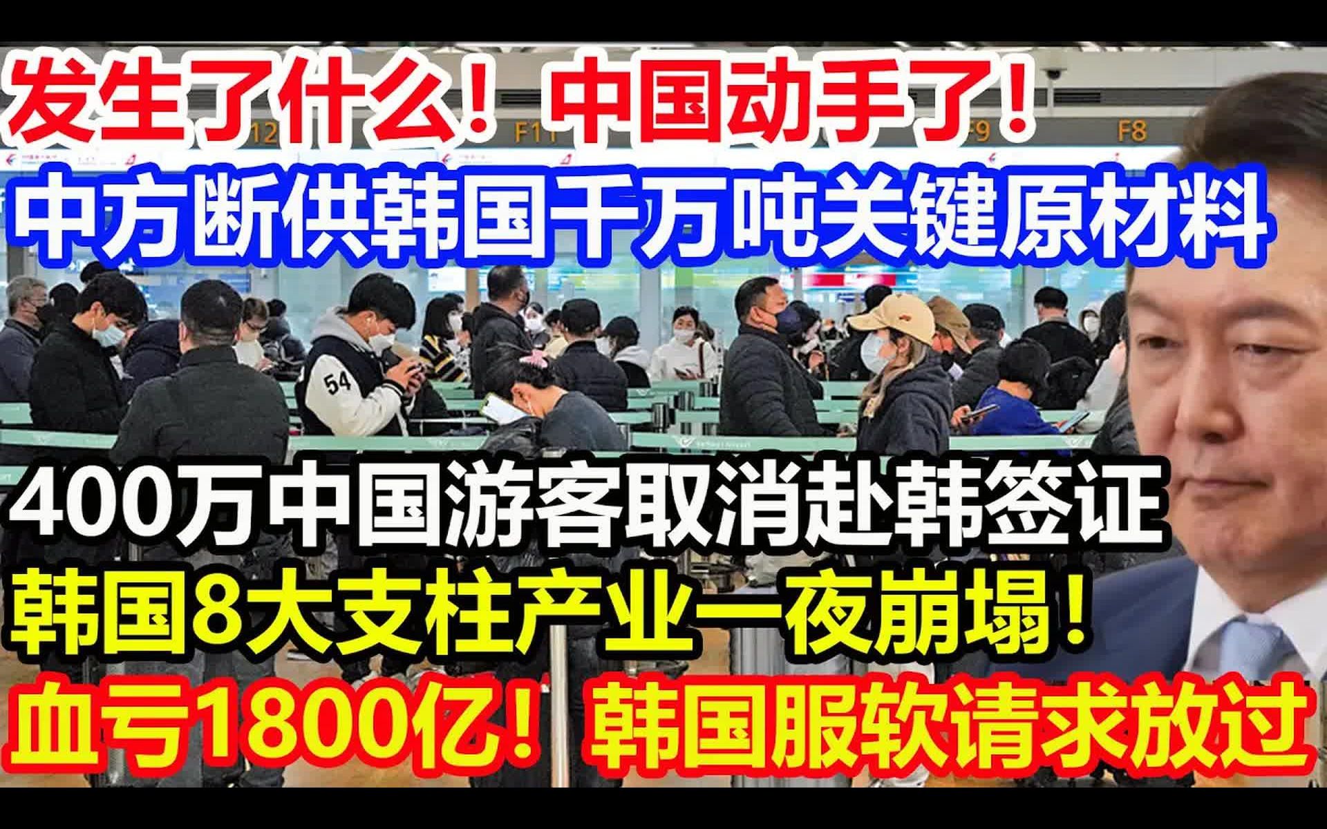 中方断供韩国7000万吨关键原材料,400万中国游客取消赴韩签证,韩国8大支柱产业一夜崩塌,血亏1800亿,韩国服软请求北京高抬贵手哔哩哔哩bilibili