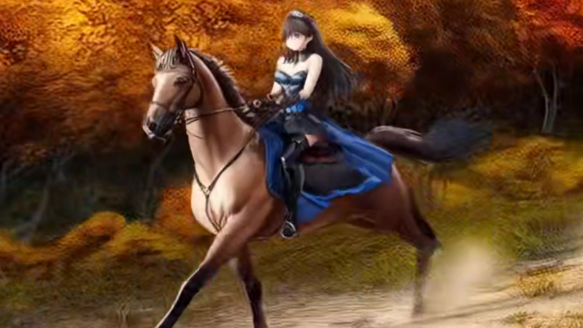 动画,美丽公主骑马从山林奔向海滩,一秒清凉换装