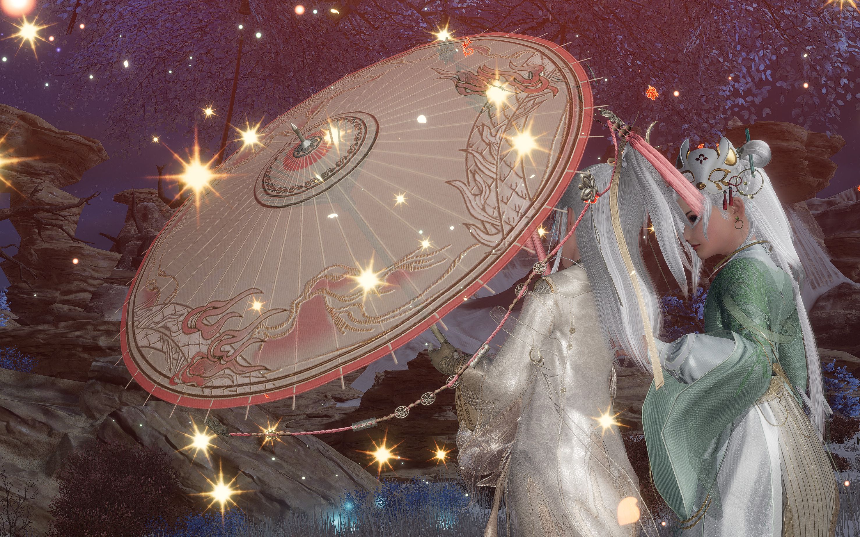 剑网三七夕盒子花醉良辰鸾俦白正太挂件舞蹈与衣服双人特效展示