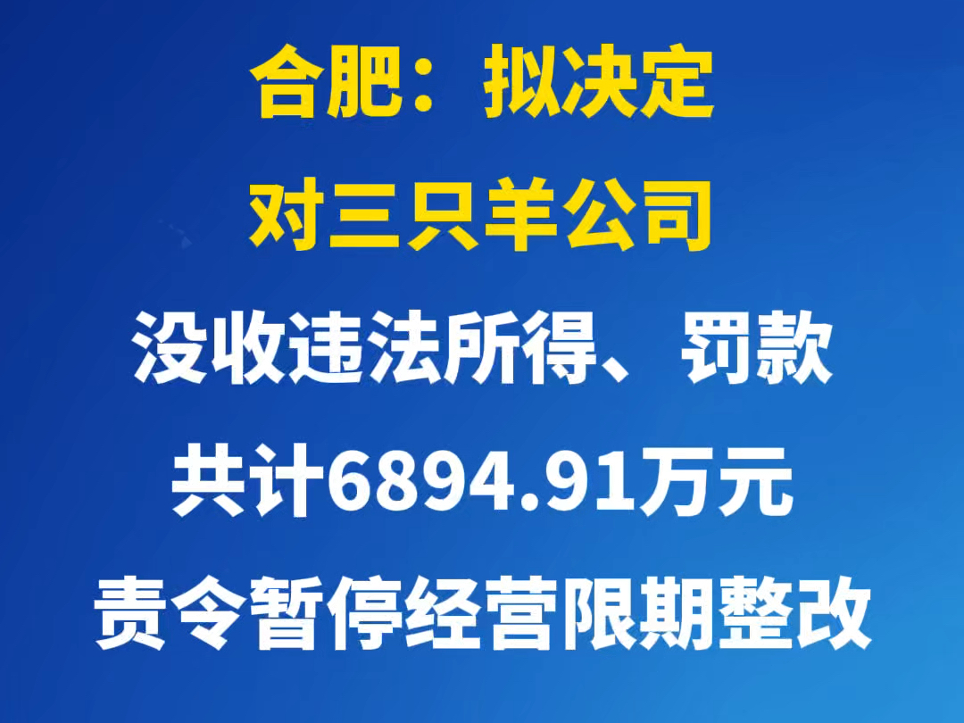 合肥通报“三只羊”直播带货调查情况:罚款6894.91万元 暂停经营限期整改哔哩哔哩bilibili