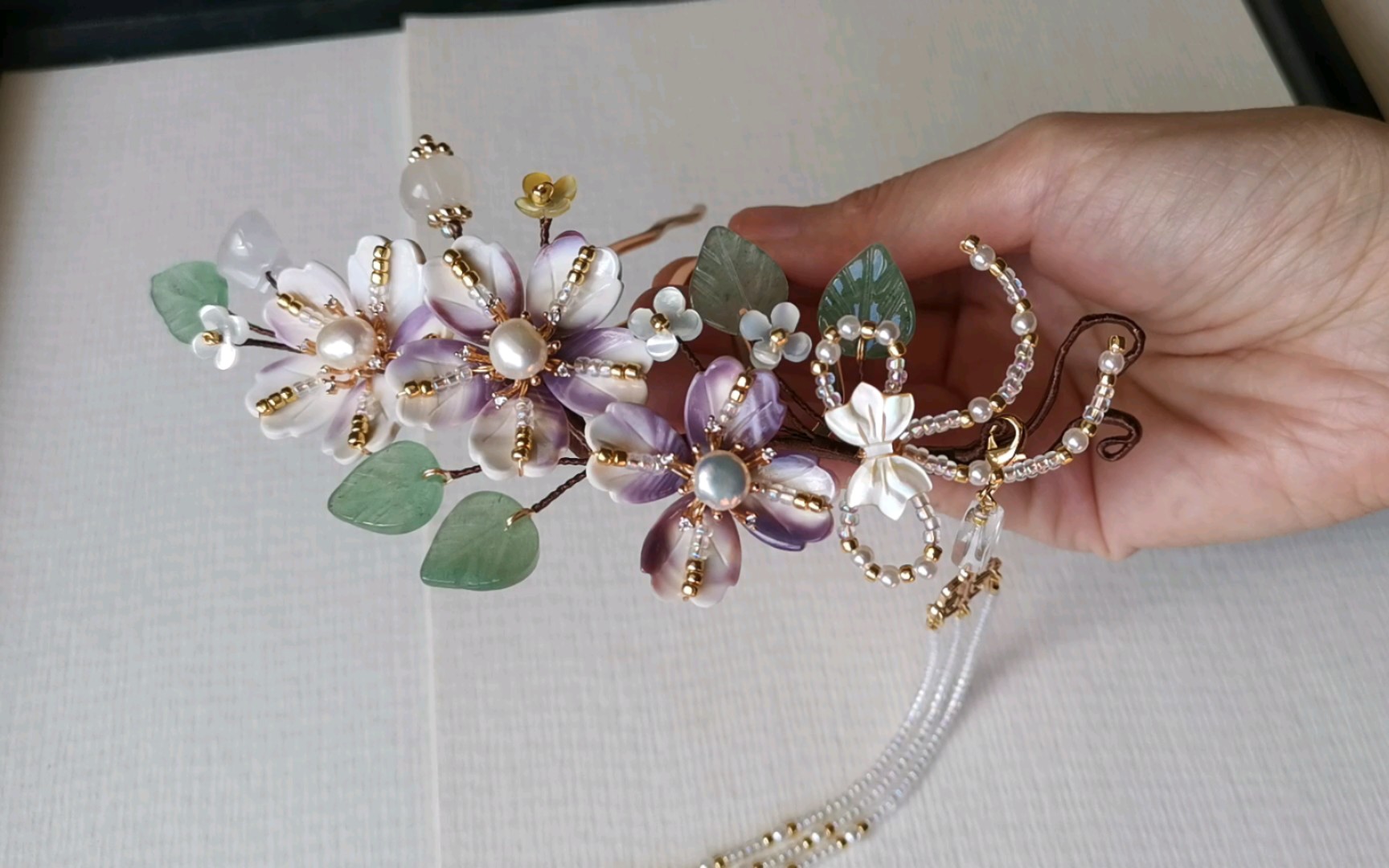 紫蝶贝天然石流苏发梳