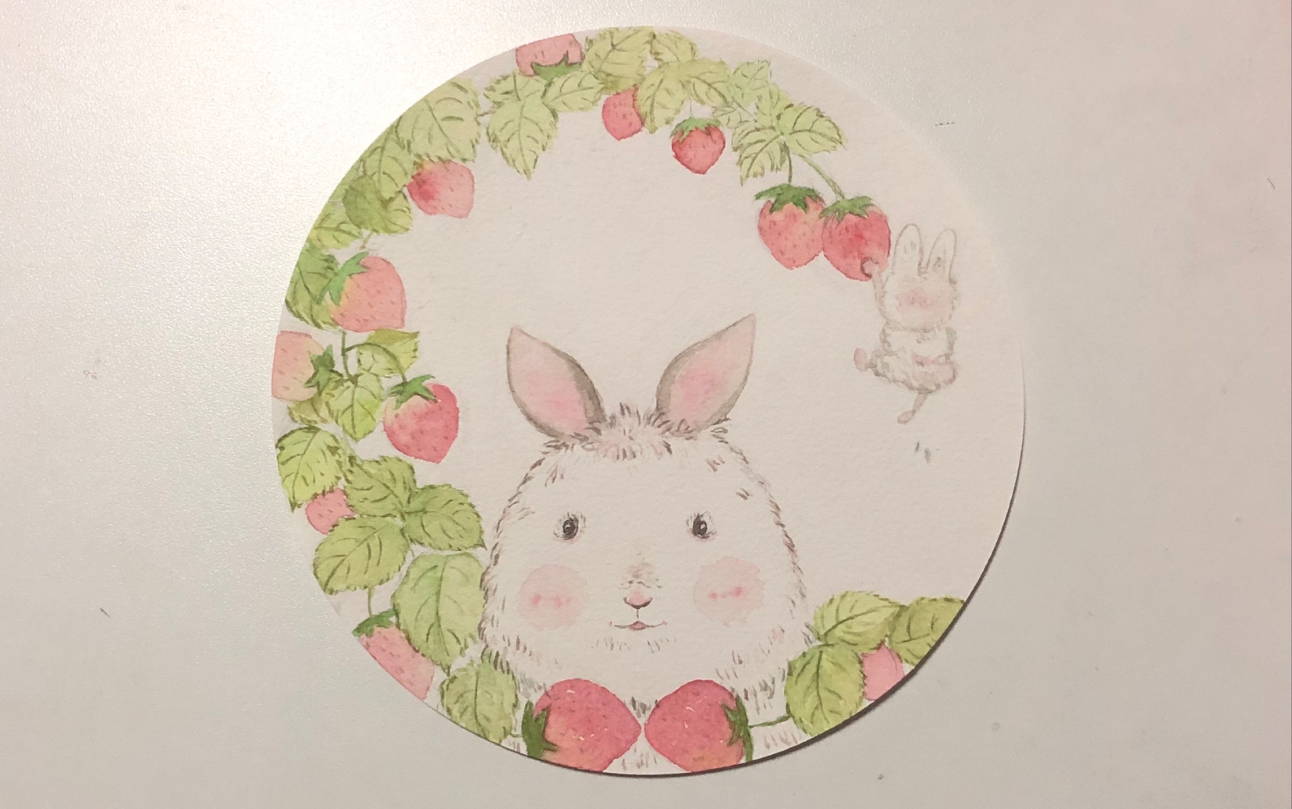 【水彩】因为吃到了好吃的草莓～画一幅被草莓包围的小兔子吧～_哔哩