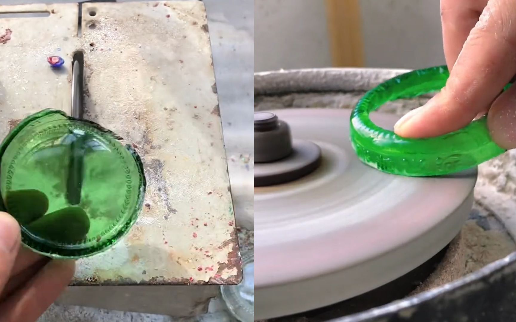 男子用啤酒瓶底做"翡翠"手镯,网友预测翻车结果打脸:是个王者