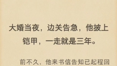 (完结)大婚当夜,边关告急,他披上铠甲,一走就是三年.哔哩哔哩bilibili