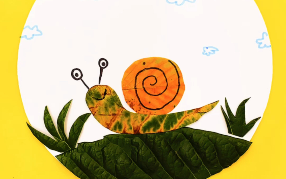 树叶贴画:爬行的小蜗牛