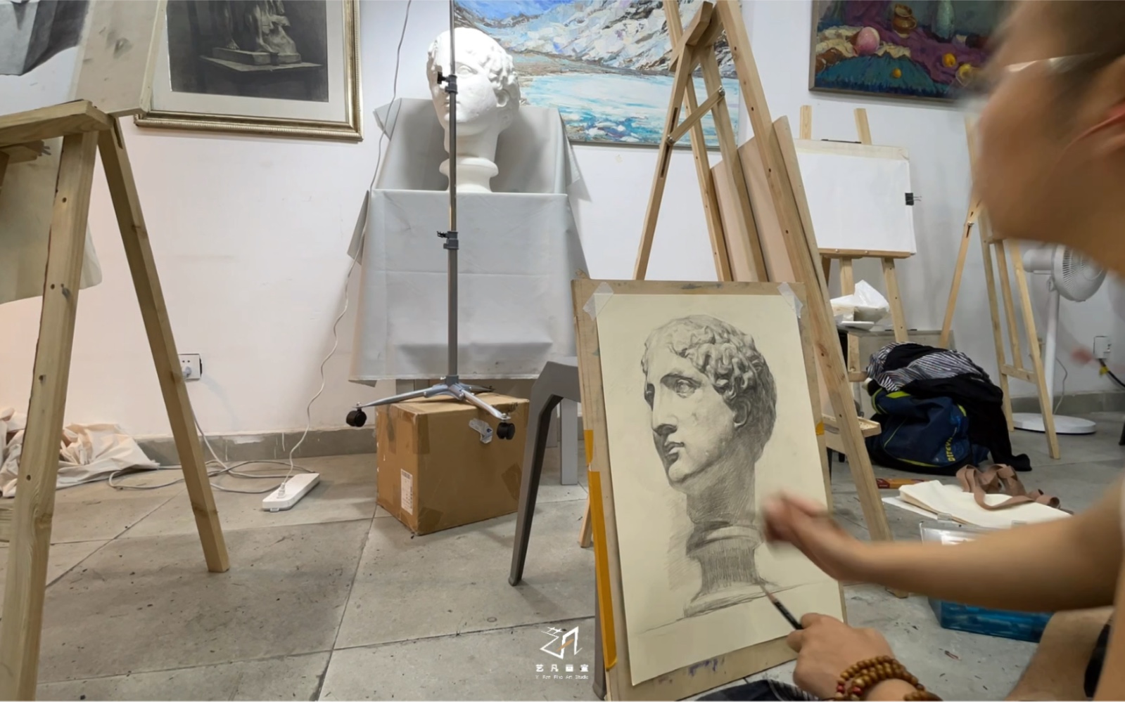 艺凡画室吴老师素描石膏像大麻人范画3小时4k备考央美附中必收藏石膏
