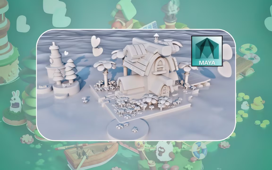 【maya场景建模】卡通小岛屿场景模型搭建,超详细建模思路讲解,零基础