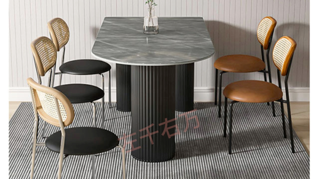 北欧岩板餐桌现代简约轻奢饭桌长方形中岛台吃饭家用大理石桌子