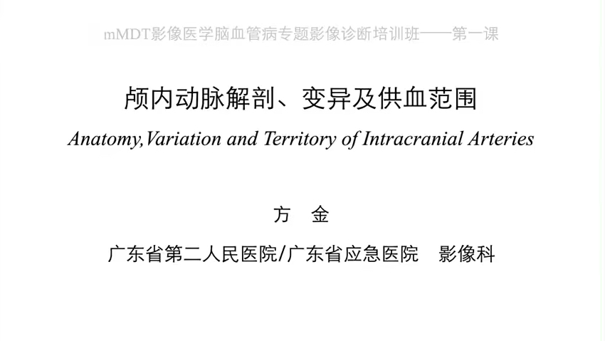 mMDT脑血管病影像诊断培训班01脑动脉解剖、变异和供血范围方金哔哩哔哩bilibili