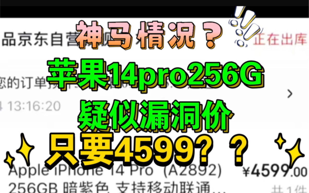 618捡漏4599入苹果14PRO256g?苹果自营漏洞价?神马情况?苹果送福利?哔哩哔哩bilibili