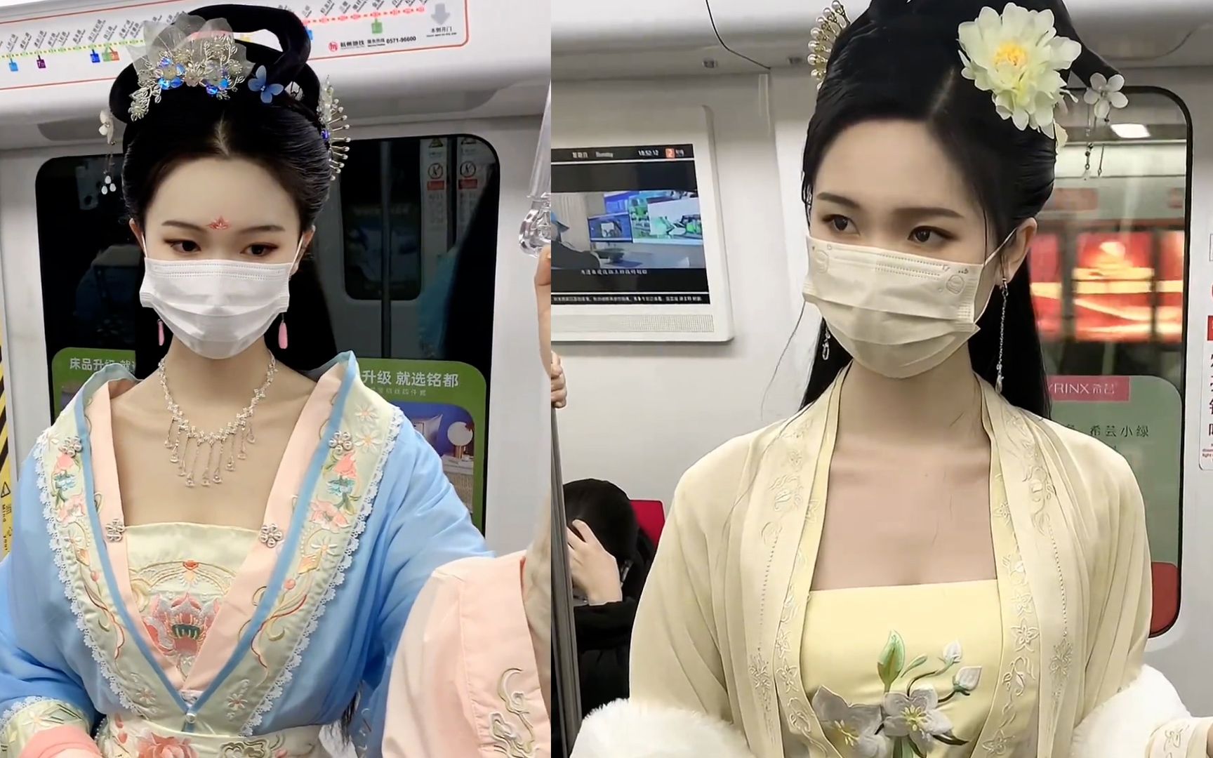 女子穿汉服搭地铁眼神迷离,气质清冷仿佛画中仙:一眼万年!