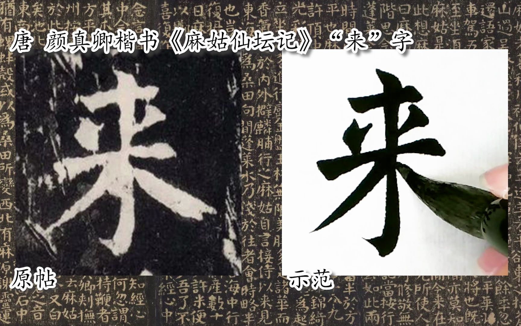 [图]【每日一字】书法视频周东芬临颜真卿楷书《麻姑仙坛记》“来”字