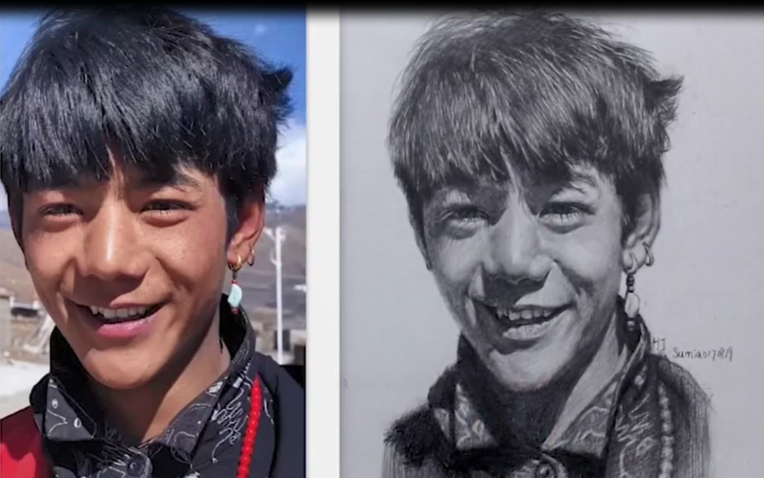 素描人物,2020最火的人物之一了.丁真.