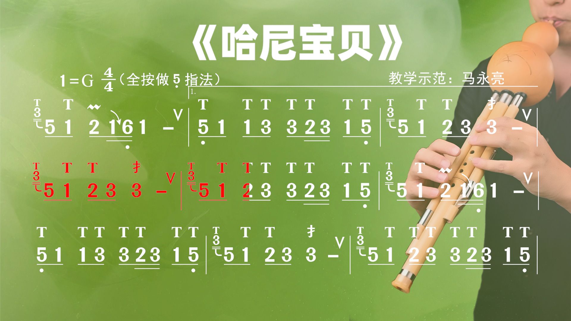 葫芦丝《哈尼宝贝》，葫芦丝入门到精通系统教程，动态谱教学示范：马永亮