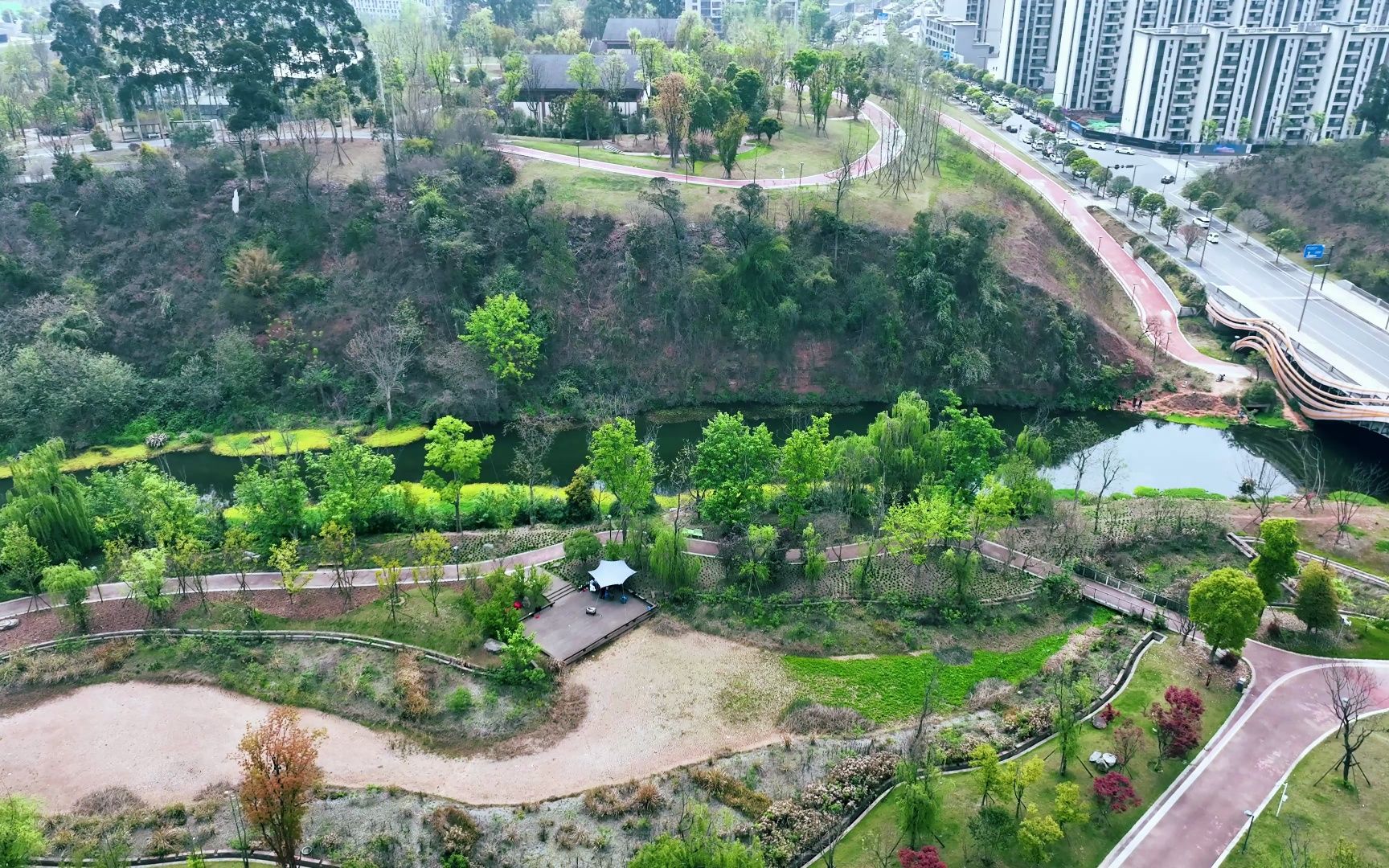 航拍成都天府新区兴隆湖鹿溪河