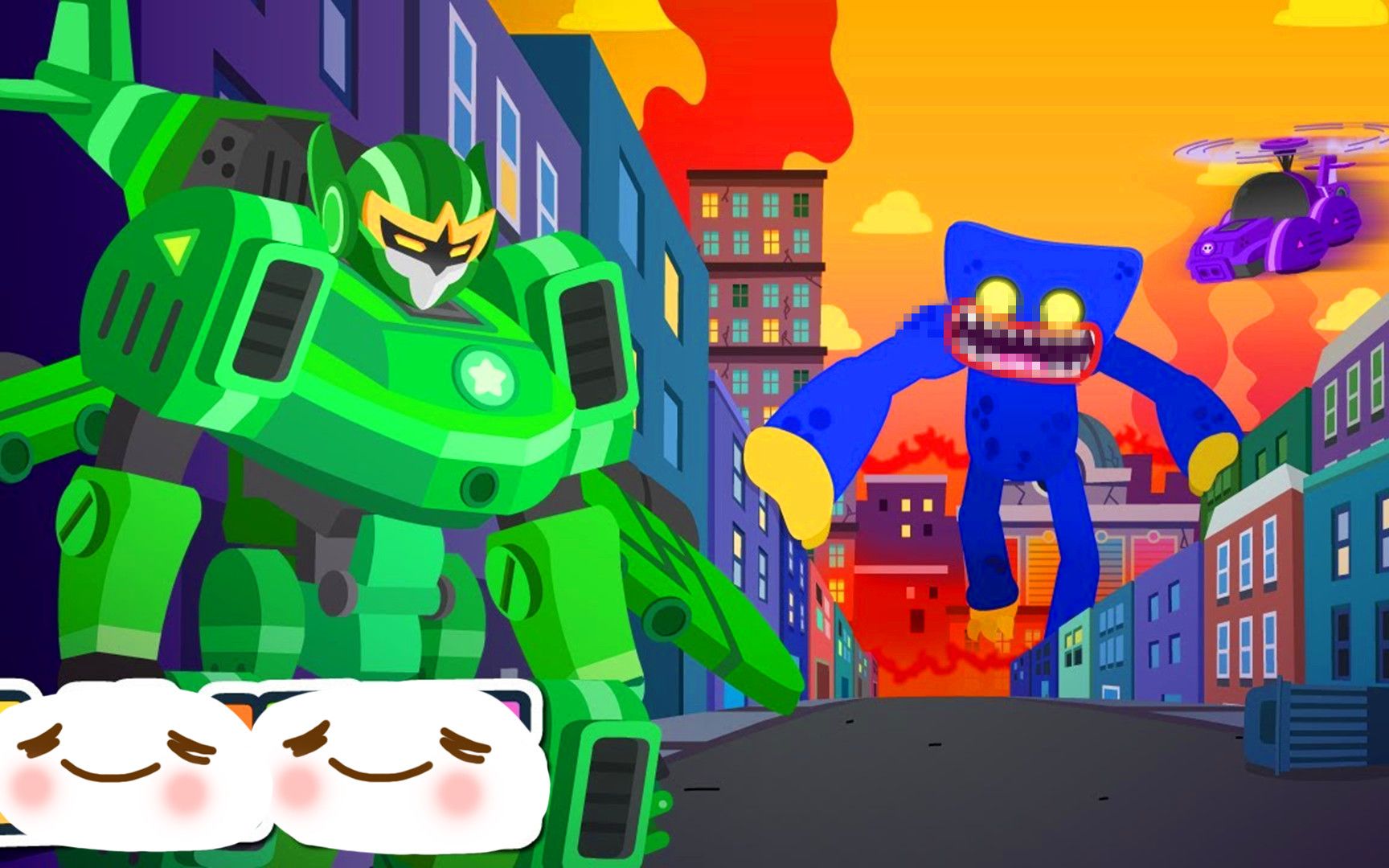 儿童动漫:小绿的战车变身超级机器人,它能打败彩虹破坏王吗?