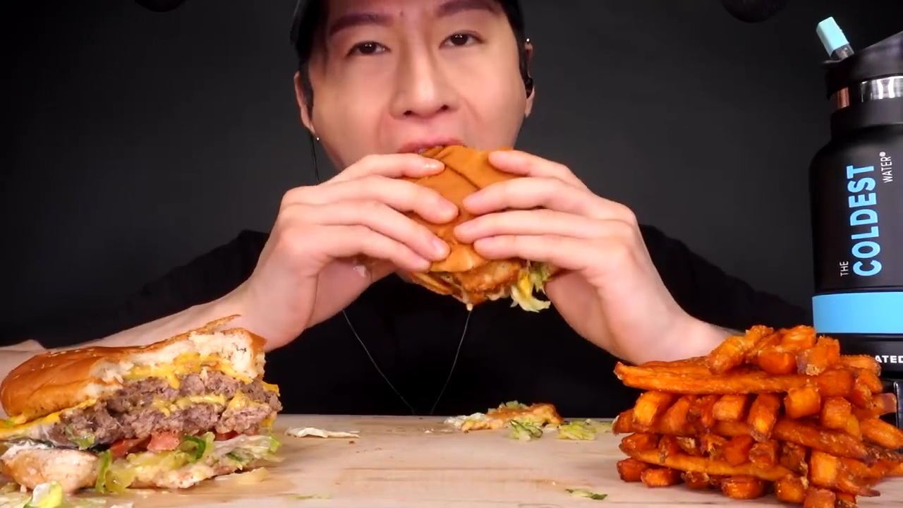 美式吃播 美食吃货zach choi asmr 汉堡和薯条
