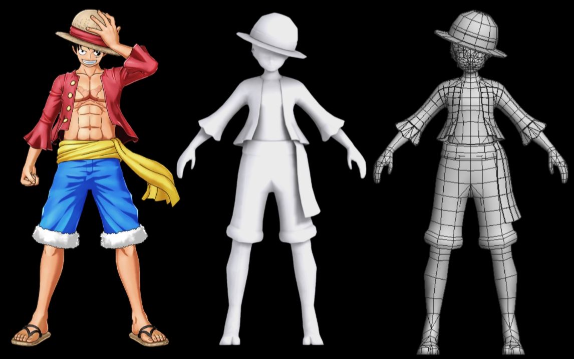 【3d】海贼王路飞3d建模 3dmax动漫角色模型制作教程!