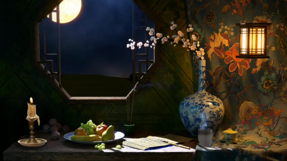 【asmr意境氛围】| 月光下的东方美学卧室学习氛围