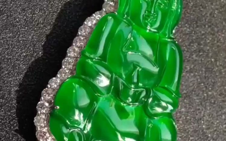 高品质 天然翡翠 老坑玻璃种帝王绿观音吊坠