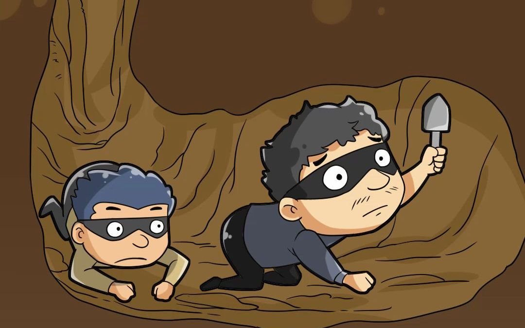 两个小偷挖地道,挖好久还没有挖到预想的地方!