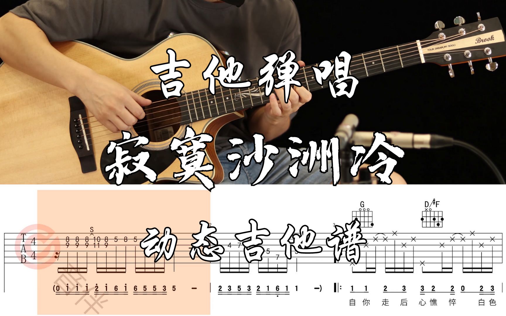 【附谱】《寂寞沙洲冷》Cover :周传雄 吉他弹唱示范,动态吉他谱哔哩哔哩bilibili