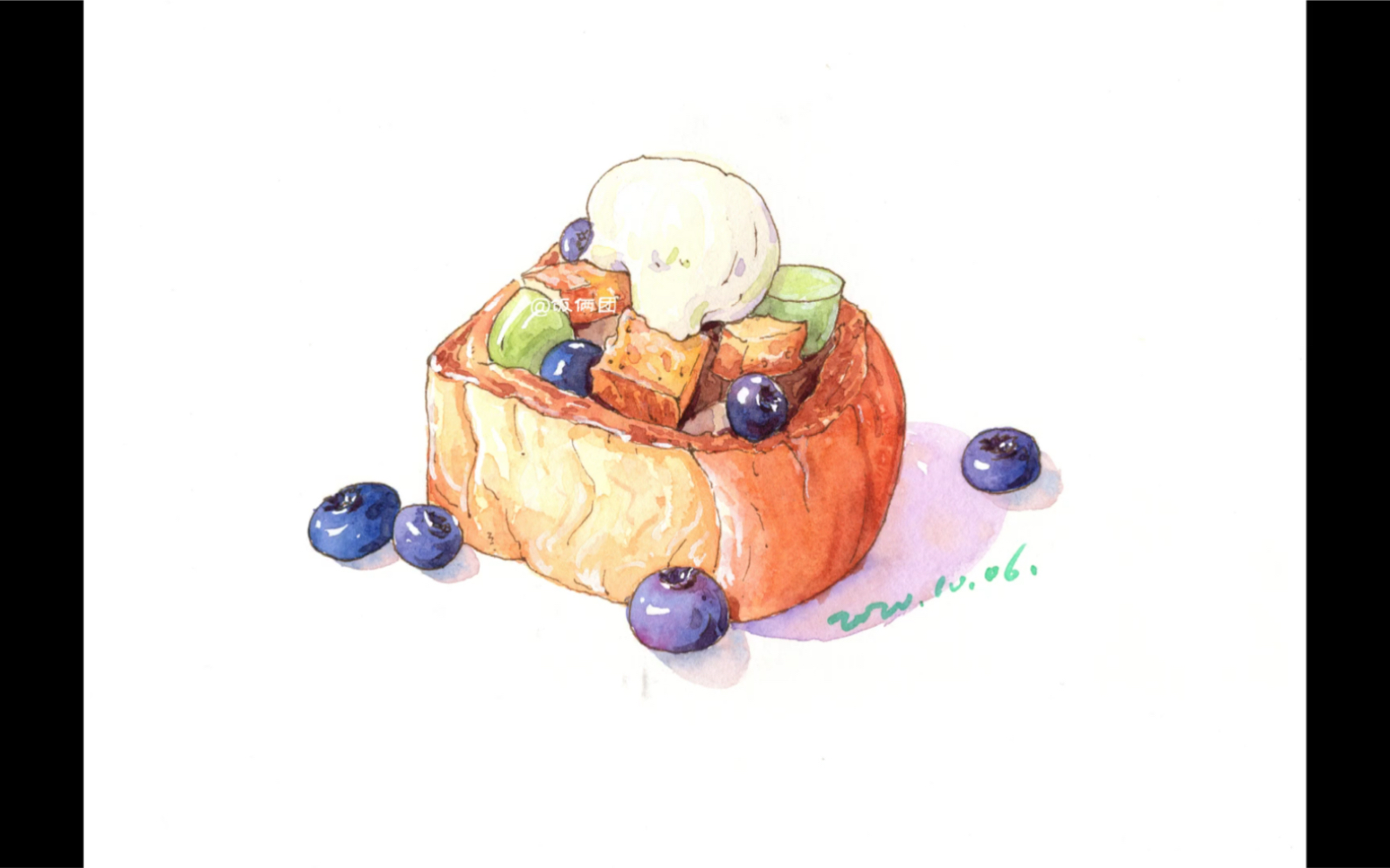 手绘水彩蜂蜜酸奶吐司盒,面包诱惑