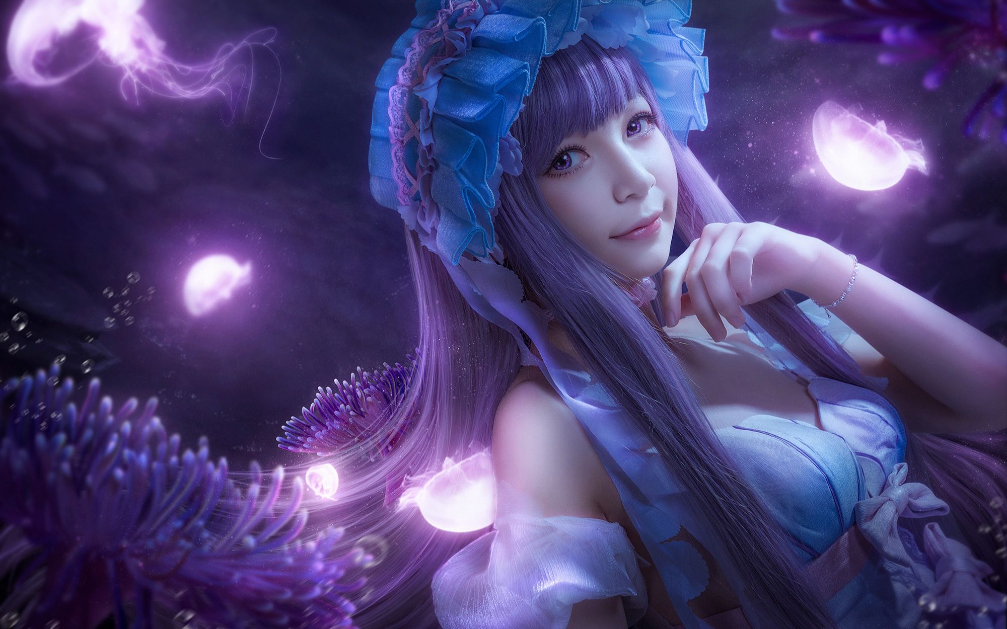 阮枫cos后期合成魔卡少女樱知世海底合成超详细精修补妆画头发特效